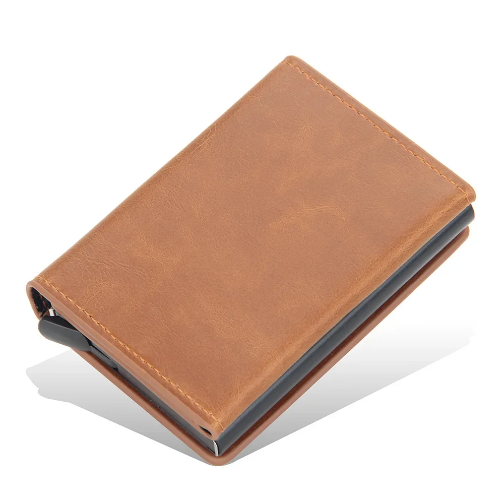Premium Leather RFID Blocking Credit Card Holder with Magnetic Buckle Closure