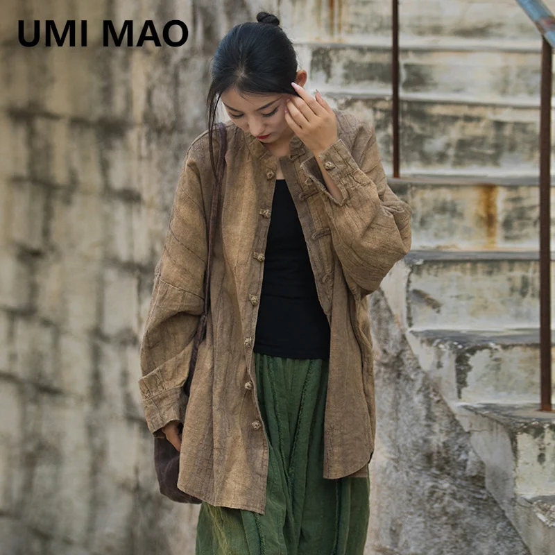 

UMI MAO Spring Summer Ramie Cotton Hemp Coat Women's Wear New Tie Dyeing Old Sandwashing Clothing Travel Cardigan Top Women's