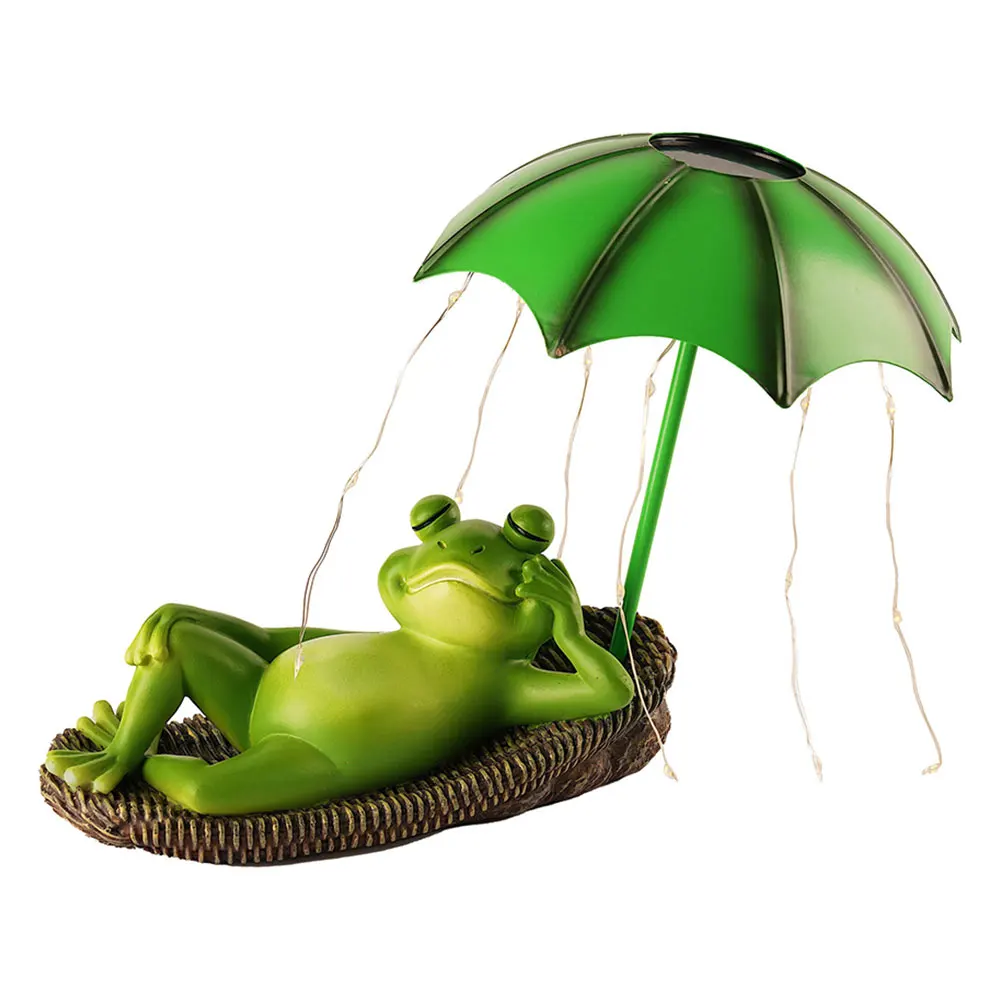 Frogs Umbrella LED Sculptures Light Resin Frogs Garden Outdoor Decor Statue Outdoor Frogs Figurines Light Garden Decoration Gift