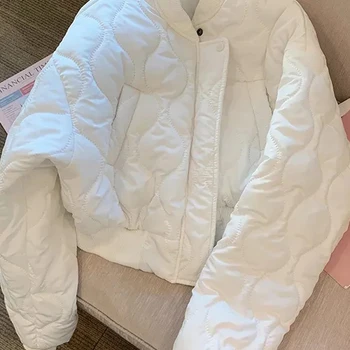 Zoki White Women Light Parkas Designed Winter Korean Slim Puffer Coat Casual O Neck Thick Cotton Padded Female Short Jacket