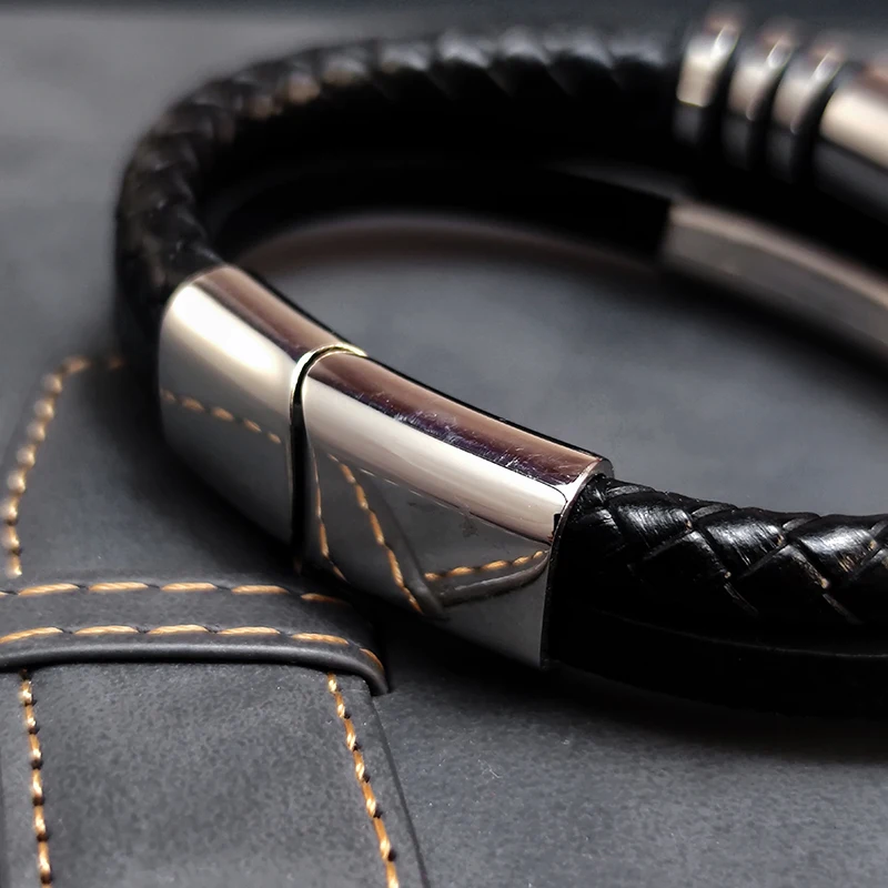 Stainless Steel & Leather Multilayer Men's Bracelet - Stylish Gift