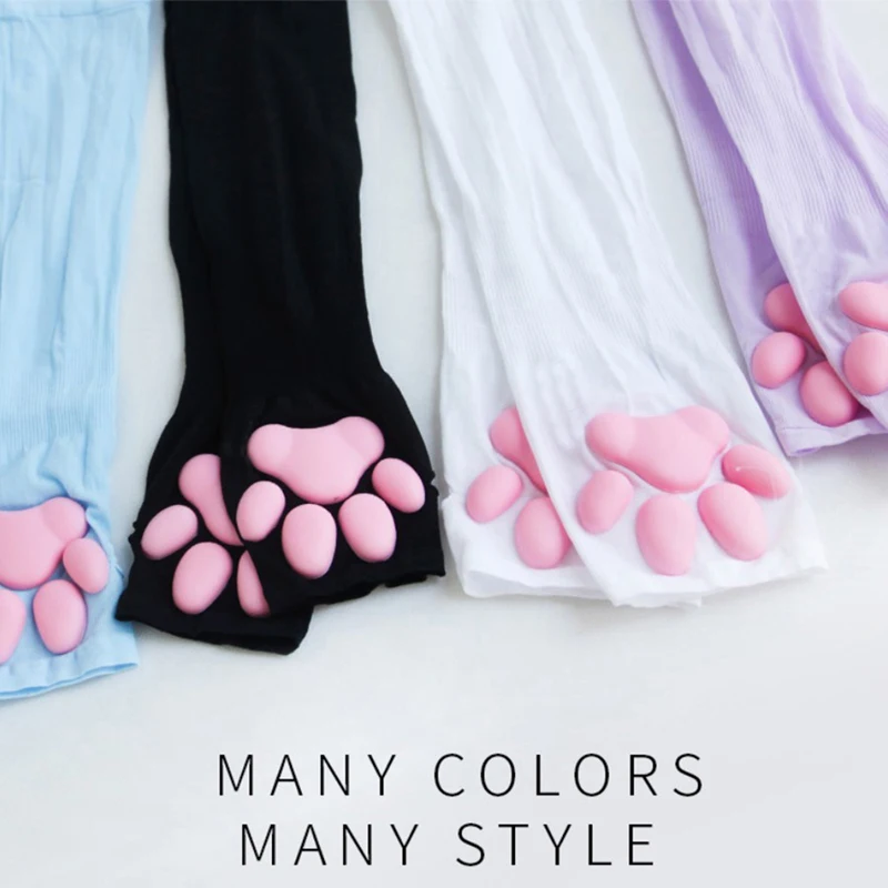 1Pair UV Sun Protection Stretchy Cute Cat Claw Fingerless Sleeves Tattoo Cover Up Outdoor Sports Arm Warm Gloves | Аксессуары для
