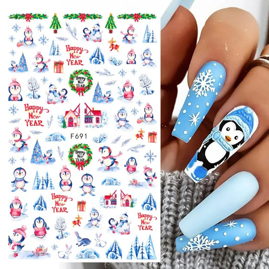 Nail Stickers Winter Christmas Snowflake Magpie Bird 3D Slider Leaf Halloween New Year Design Decoration Manicure Trend Foil nail stickers nail art decoration nail decals