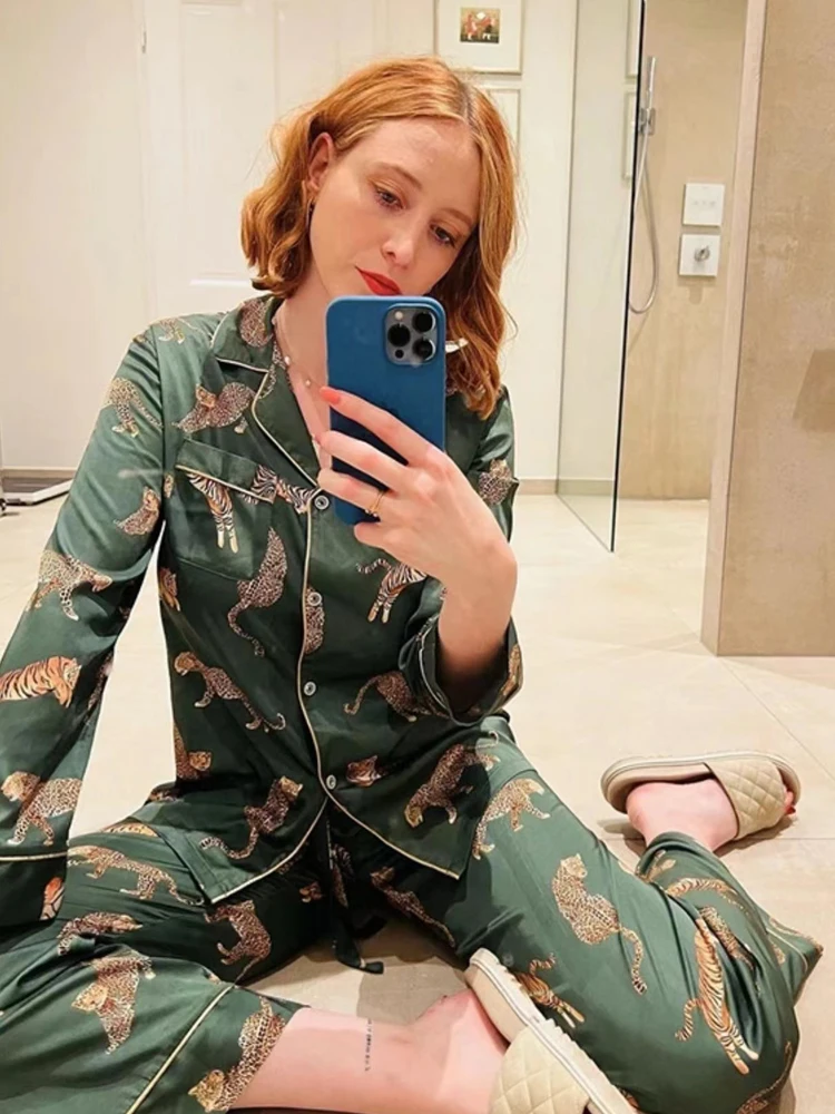 Vrouwen Thuis Pak Flamingo Print Mode Slanke Pyjama Vier