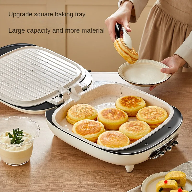 220V Crepe Maker Double-Sided Heating Pancake Maker Non-stick Cake Baking Machine Home Pancake Pan with Big Size and Depth 4