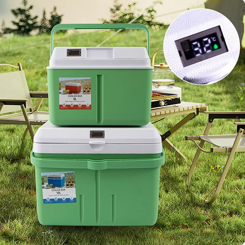 Portable 13L Outdoor Camping Picnic Ice Block Insulation Box Insulated Thermal Cooler Box With Temperature Screen