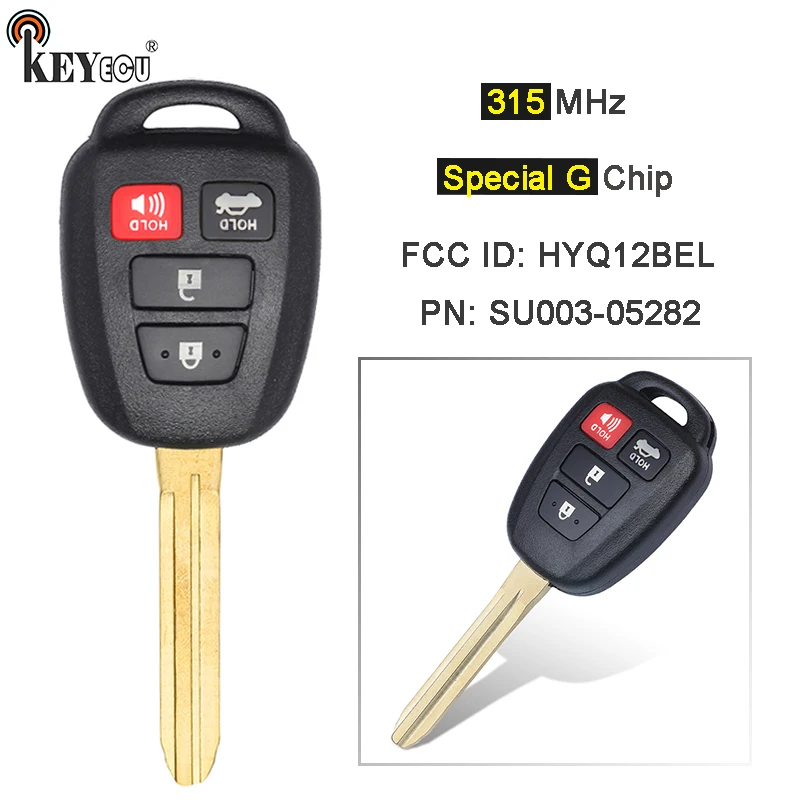 

KEYECU 314,3 МГц специальный G чип FCC ID: HYQ12BEL, PN: Стандартный дистанционный ключ-брелок с 4 кнопками для Scion SU003-05282 Toyota 86 2016-2017