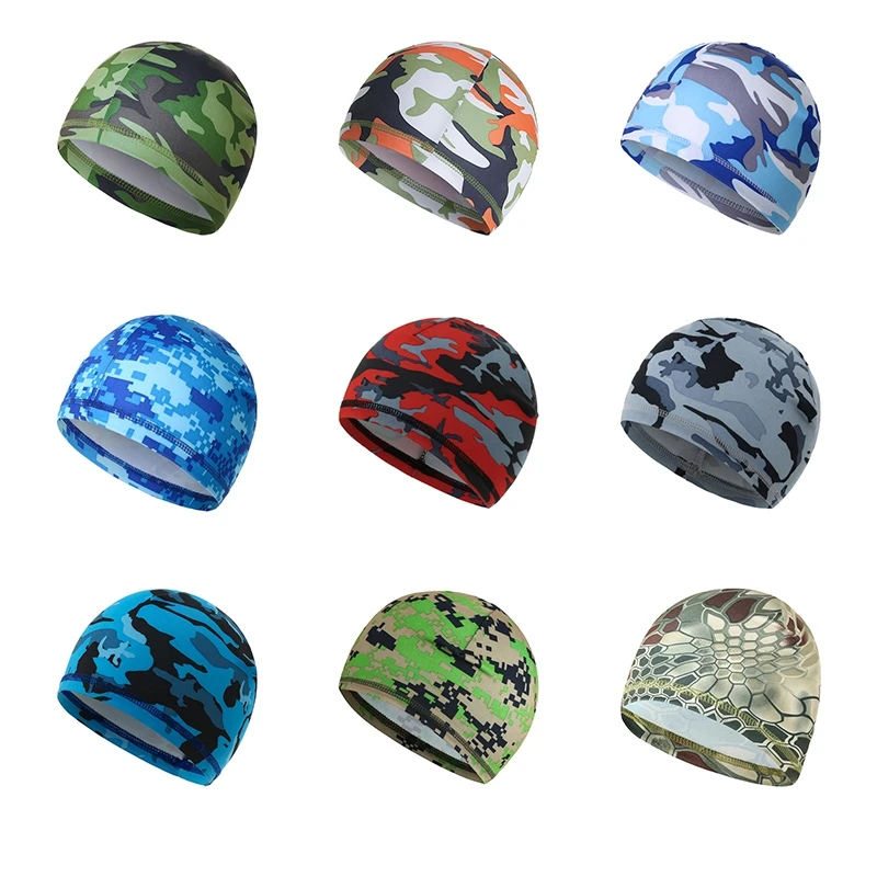 Outdoor Sports Bathing Caps Camo Brimless Turban Beach Hats Summer Swimming Cap Plus Size Adult Ear Protection Long Hair Cover