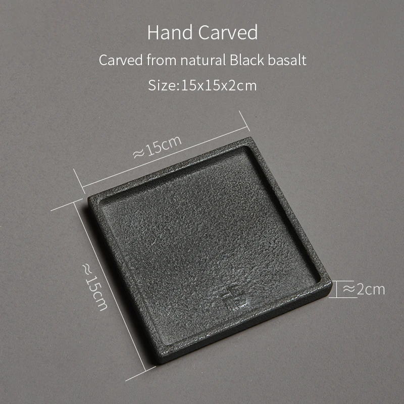 Schwarzes Basalt-Teetablett, handgeschnitzt, quadratisch, chinesisches Kung-Fu-Tee-Set, orientalische Zen-Dekoration für Zuhause und Büro, ideales Geschenk für Teeliebhaber, 15×15cm – Detail 2