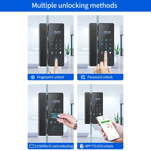 TTLOCK 앱 지문 잠금 블루투스 스마트 유리 도어락, 생체 인식 전자 제어 도어, 13.56M RFID 원격 잠금 해제, 드릴 없음 3
