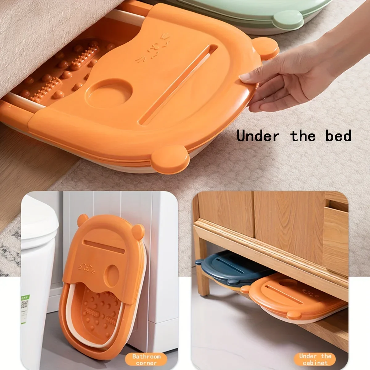 Bathroom Corner Storage Collapsible Massage Foot Soak with Cell Phone Holder and Lid Space Saving Spa Basin Underbed