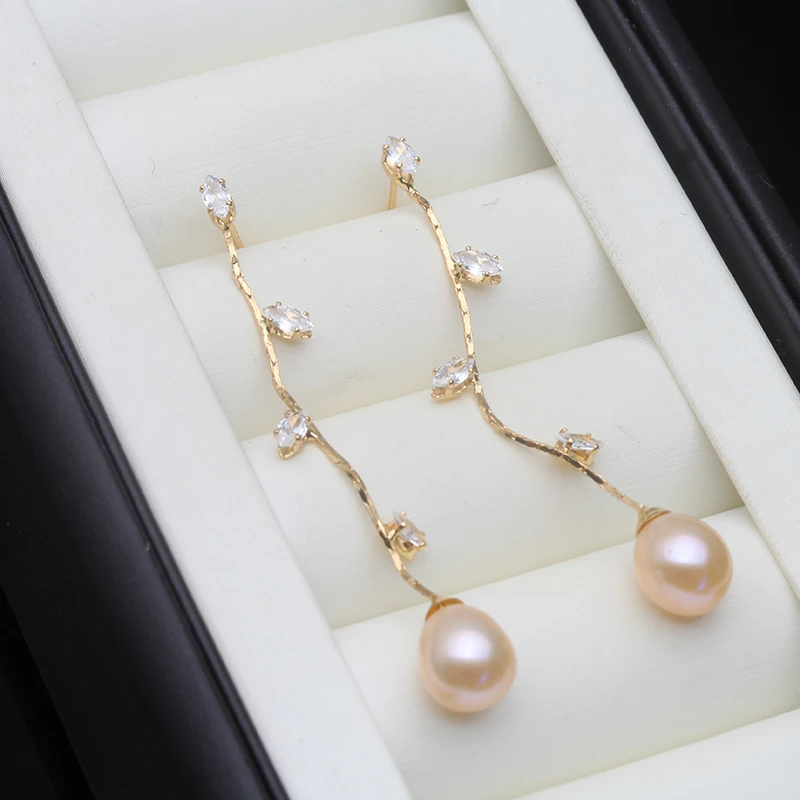 Ohrringe mit kultivierten Fluss-Süßwasserperlen für Frauen, echte baumelnde Perlenohrringe, Mutter, Frau, Jahrestag, Party, Geschenk, Weiß, Schwarz – Detail 2