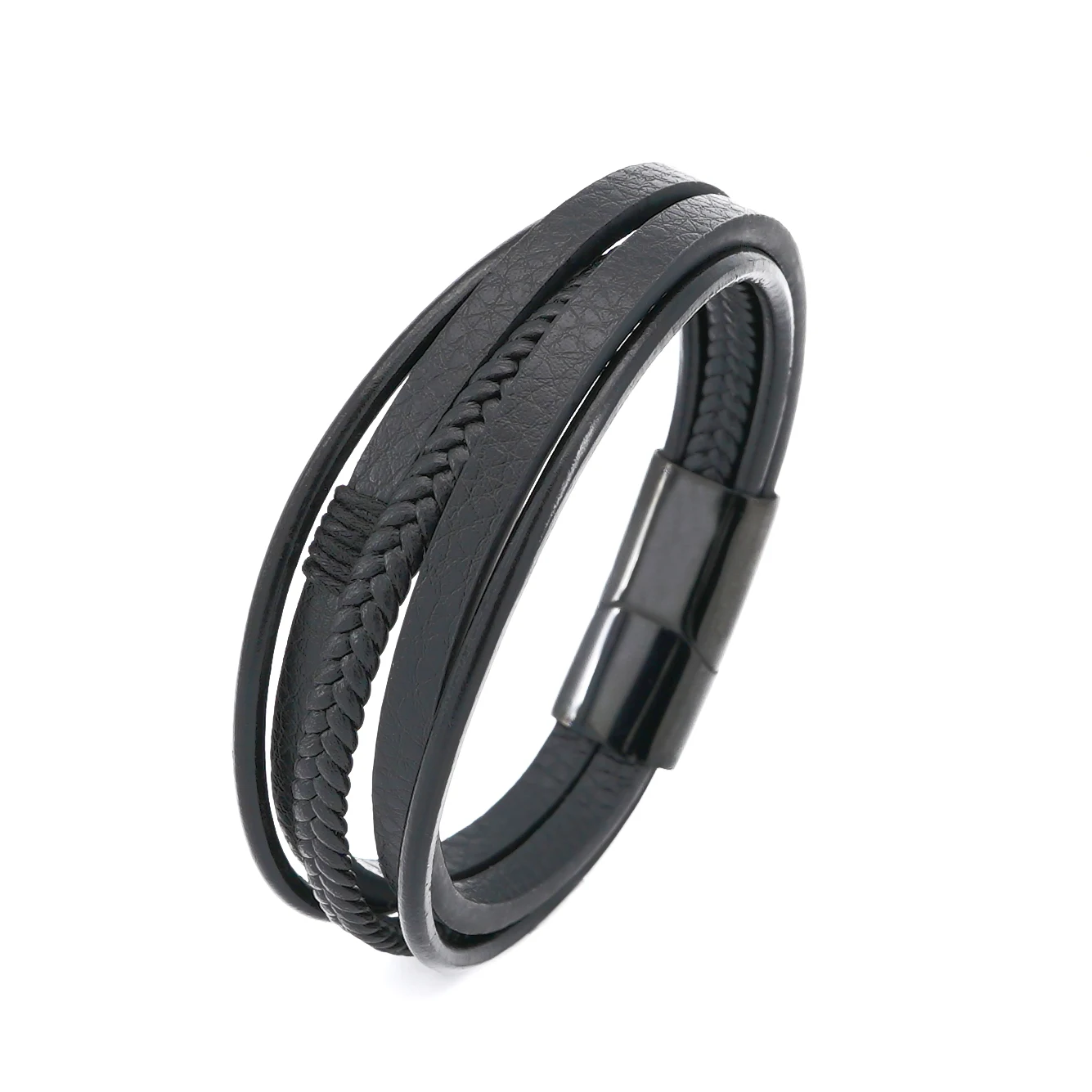 Men's multi-layered leather braided bracelet stainless steel buckle classic bracelet gift choice
