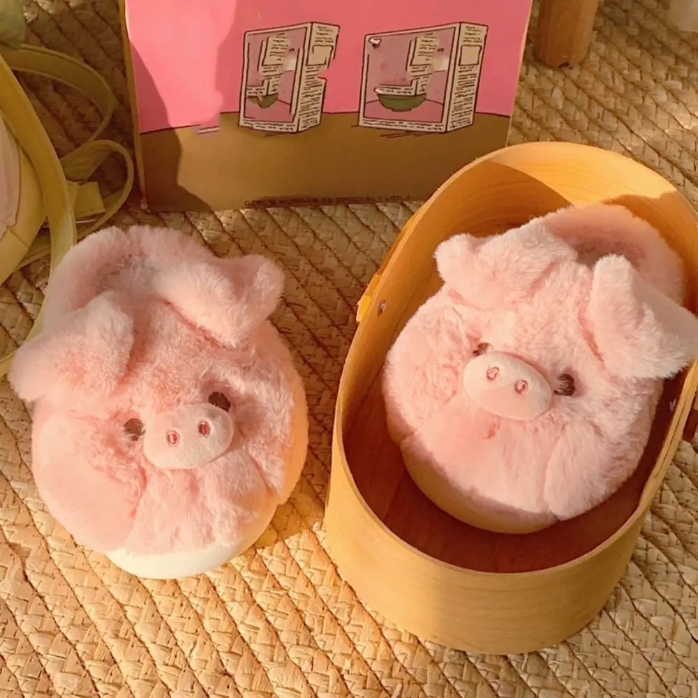 Soft Homewear Pig Slippers Thicken Anti-slip Winter Warm Slippers Thick Soled Cartoon Furry Cotton Shoes Girls