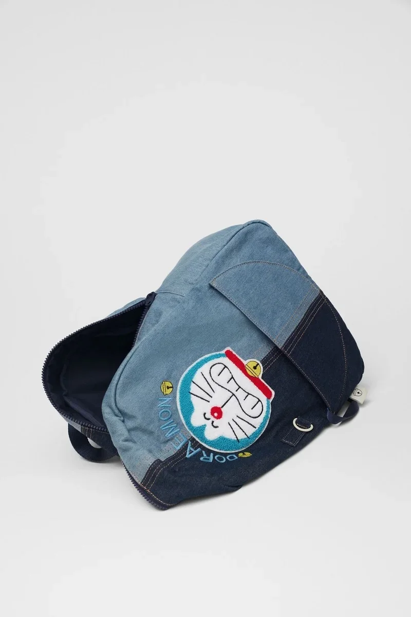 Doraemon Backpack for Girls Cowboy Twill Fabric Cartoon Embroidery Bags Cute Child Backpacks with Coin Purses Kawaii Schoolbags