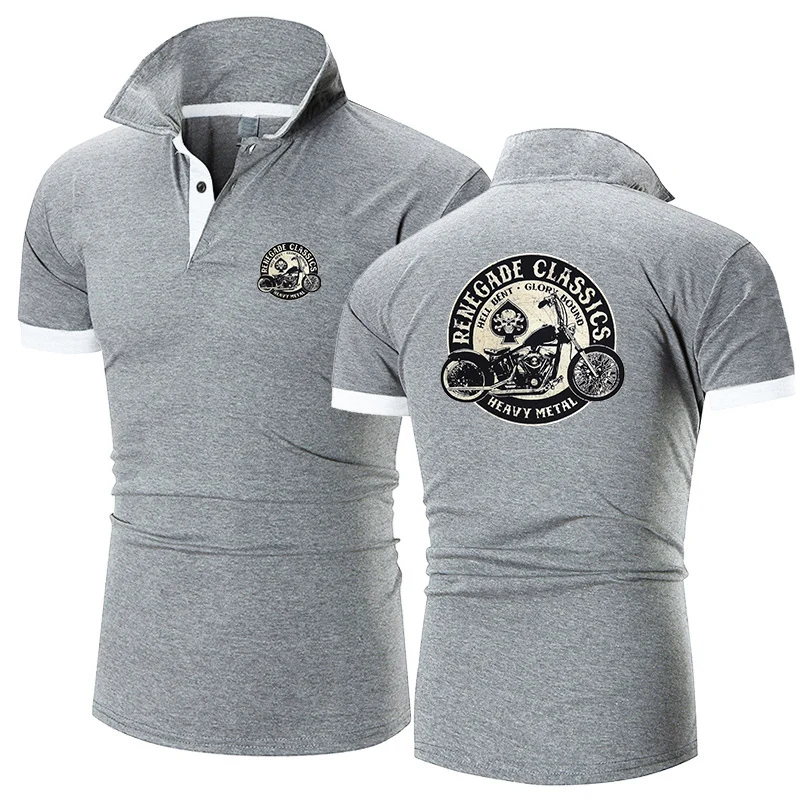 2023 New Polo Shirt Men's Summer Retro Glory Bounds Motorcycle American Printed Short Sleeve Spliced T-shirt Polo