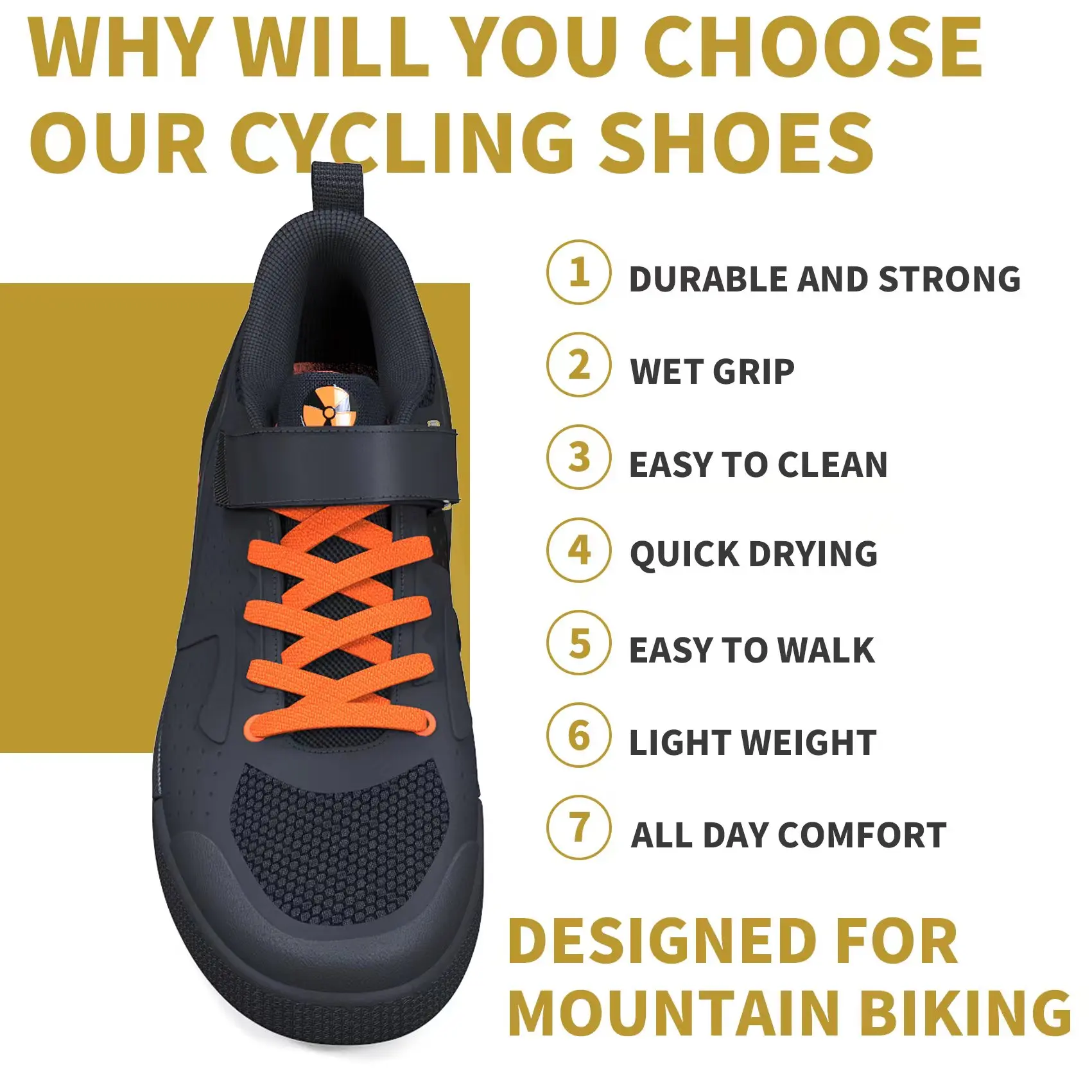 Mens Mountain Bike MTB DH Enduro Biking SPD Cycling Shoes Convertible to Flat Pedal Good Grip Comfort Strong Durable cycling shoes