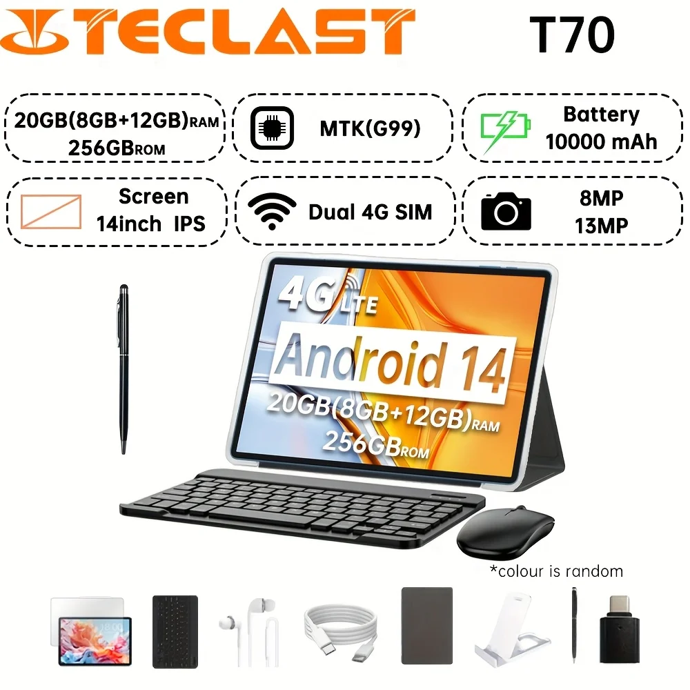 Teclast T70 Tablet(MTK G99 8-core 2.0GHz/8GBRAM/256GBROM/1920*1200iPS TDDI/WIFI5G/4G Dual SIM/10000mAh/Type-C/8MP+13MP/Android14 1