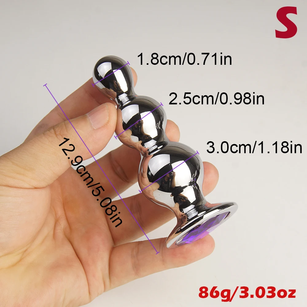 Metal 3 Graduated Anal Beads Sex Toys Butt Plugs,Expand Sphincter,Hit Prostate,Analplug Buttplug With Crystal Base