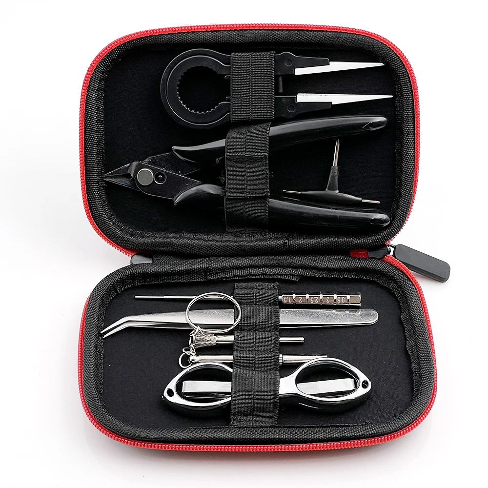 DIY Tool Kit 9 in 1 Coil jig Tweezers Pliers Repair Tool Kits Cig Accessories Coiling Set with Storage Bag