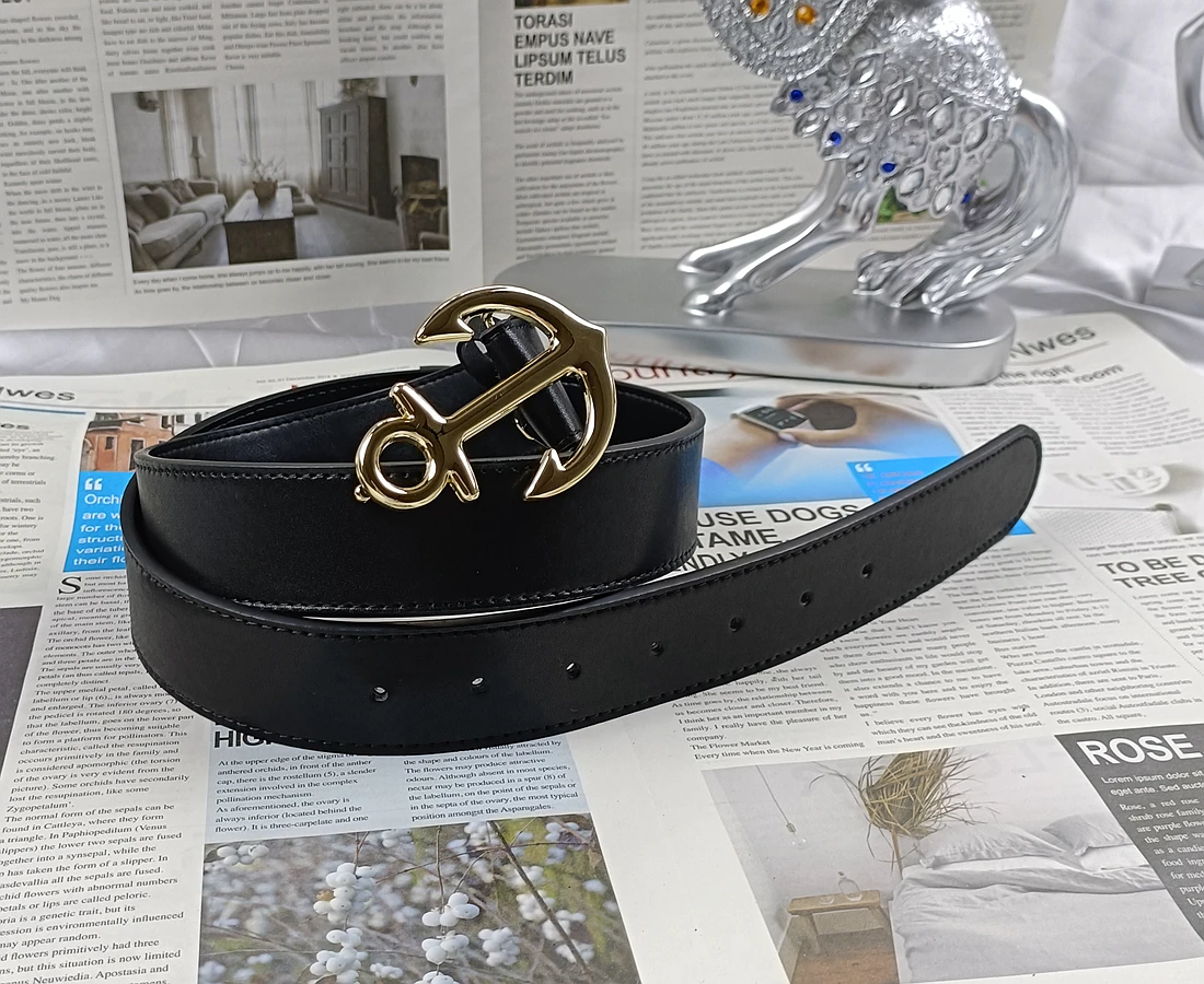 Unisex Gold Silver Alloy Anchor Fishing Buckle Belts Men Women High Quality  Waist Strap for Jeans Luxury Brand Design Belt 3.8CM