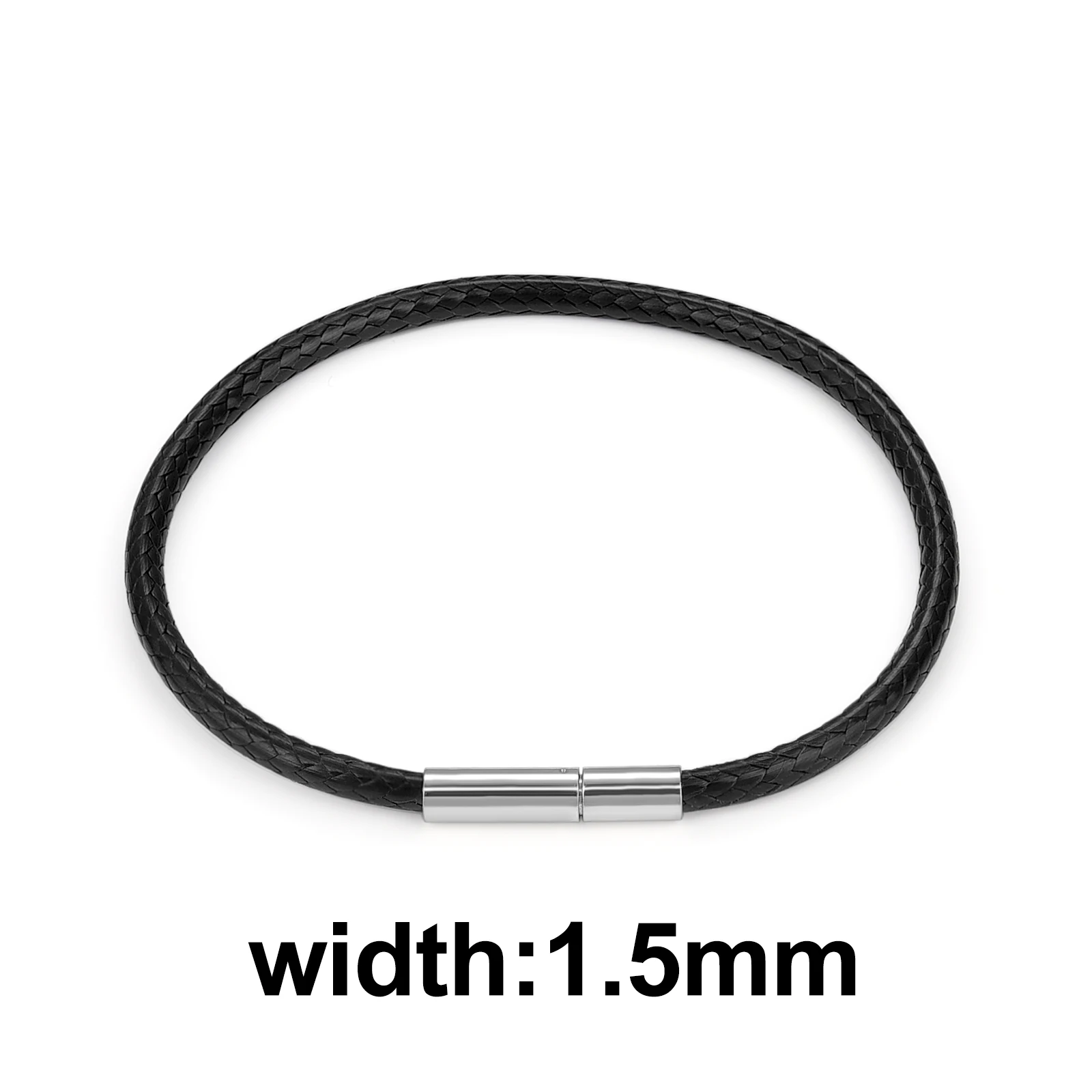Elegant Black Brown Leather Bracelet Cord with Stainless Steel Clasp