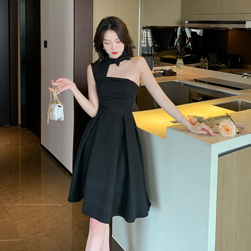 

Летнее новое платье, маленькое вечернее платье на одно плечо, банкетное платье, маленькое Подарочное платье, короткое платье-топ, платье средней длины