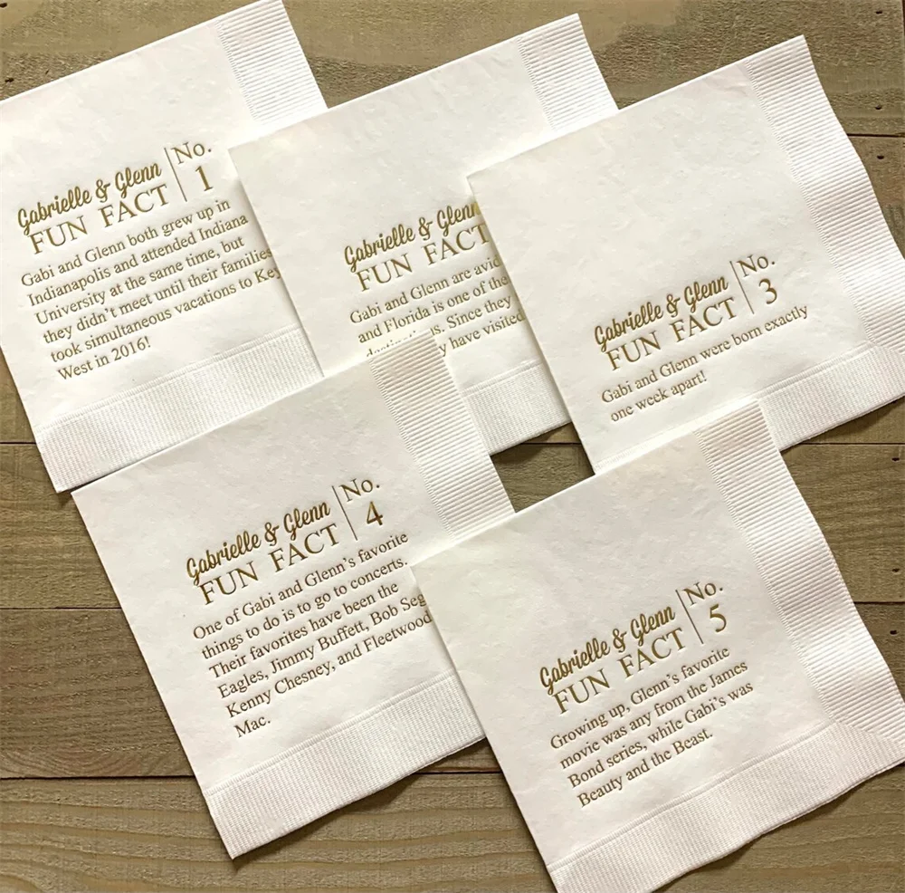 

50pcs Personalized Napkins Birthday Wedding Trivia Napkins Fun Fact Napkins Beverage Luncheon Dinner and Guest Towels Available!