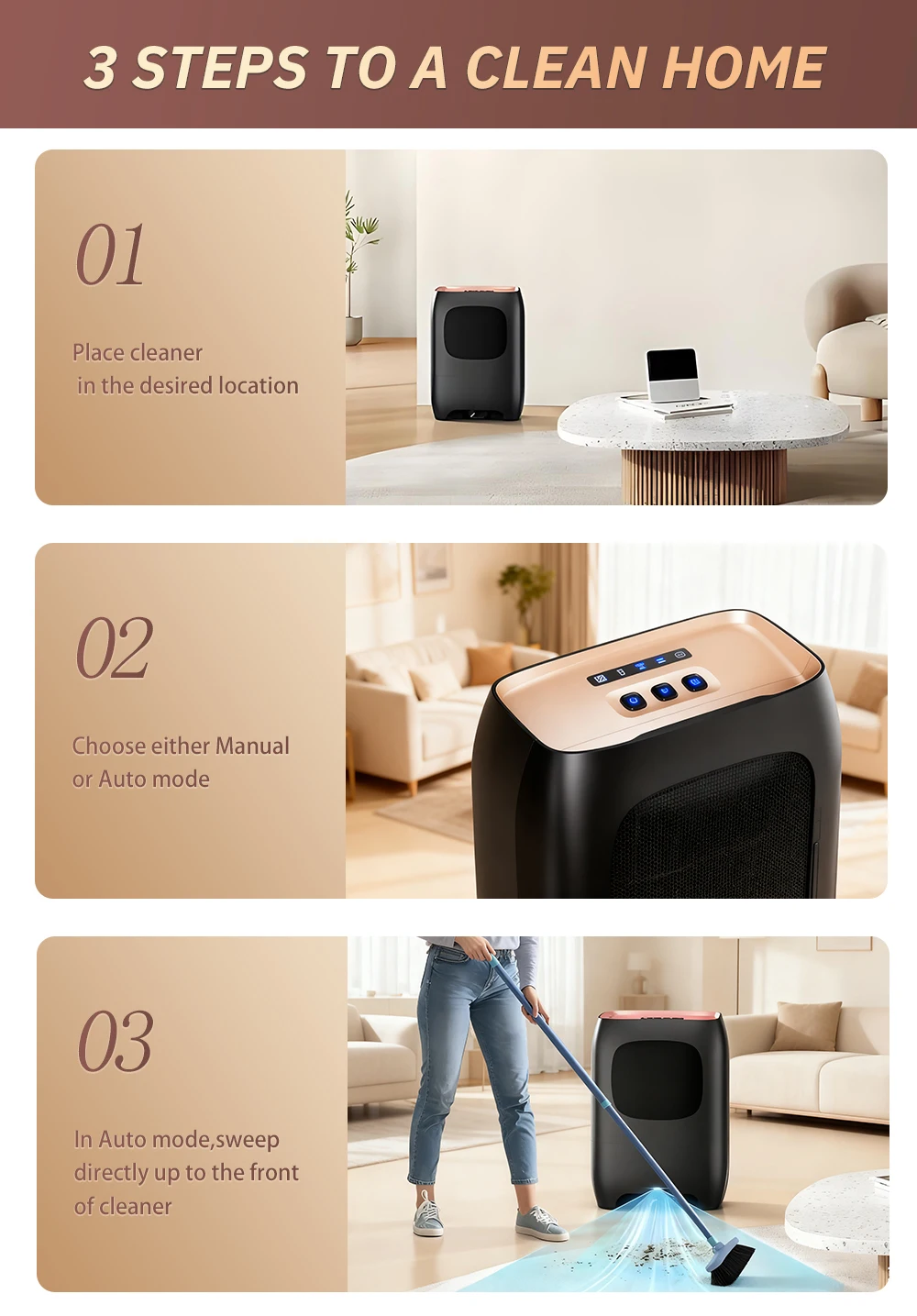 Dust Vacuum Cleaner Automatic Dustpan Vacuum Dust Bucket with 4-layer Pre-motor