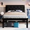 Twin Size Metal Bed Frame with Faux Leather Button Tufted Headboard, Heavy-Duty Platform Bed Frame with 12" Storage, Steel Slats 1
