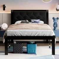 Twin Size Metal Bed Frame with Faux Leather Button Tufted Headboard, Heavy-Duty Platform Bed Frame with 12" Storage, Steel Slats 1