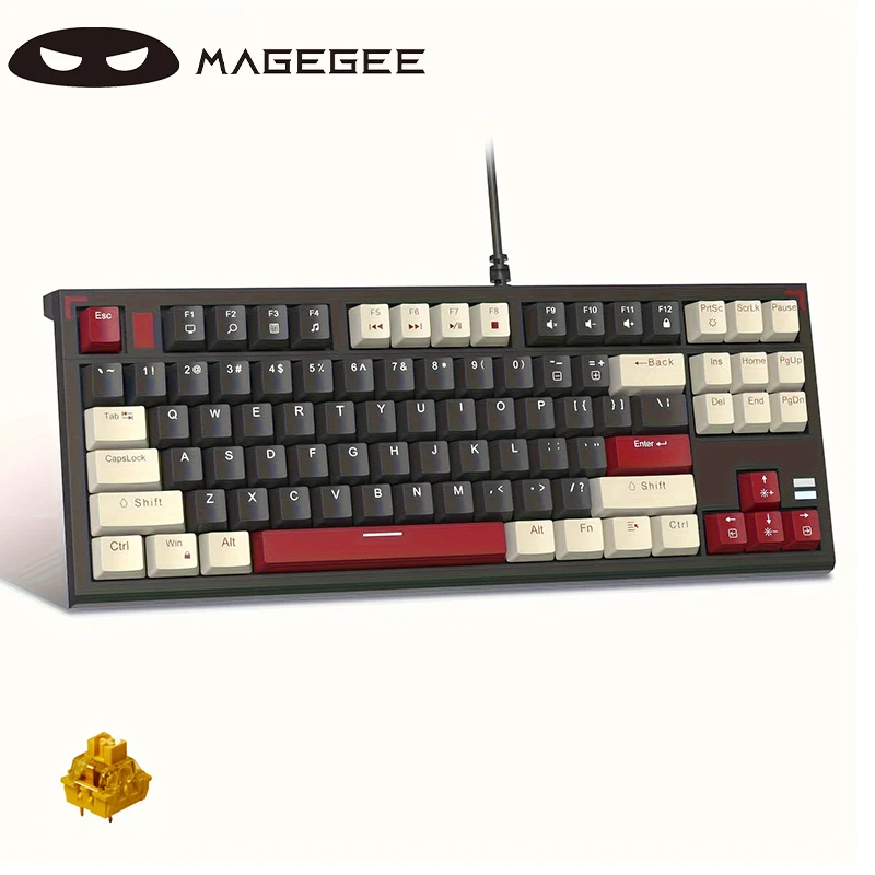 MageGee 75% 기계식 게임용 키보드, LED 백라이트 키보드, 87 키 컴팩트 TKL 유선 컴퓨터 키보드, 윈도우 노트북 PC용