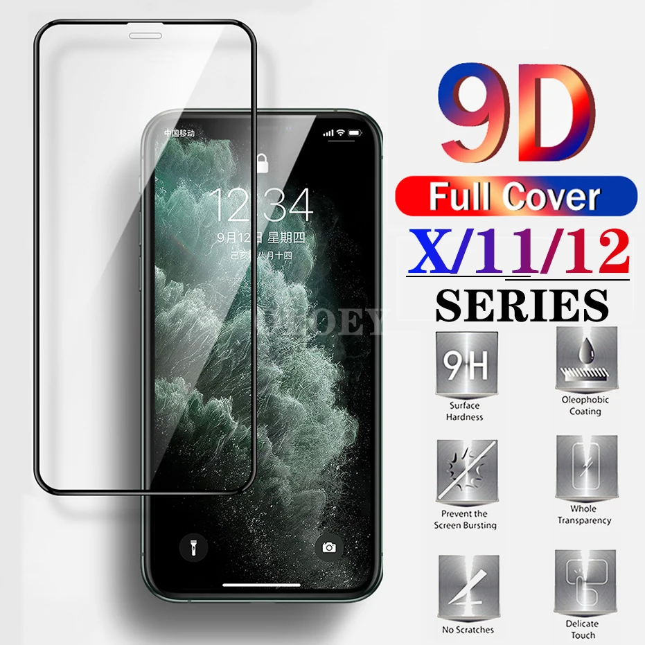 

9D Glass Screen Protector For iphone 12 11 Pro Max X XS XR Tempered Protective Glass on iPhone12 12pro Xr xsmax Full Cover Films