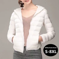 8XL Women White Duck Down Jackets 6XL 5XL Female Ultra Light Duck Down Coats Autumn Winter Warm Hooded Hiking Outwear Portable 1