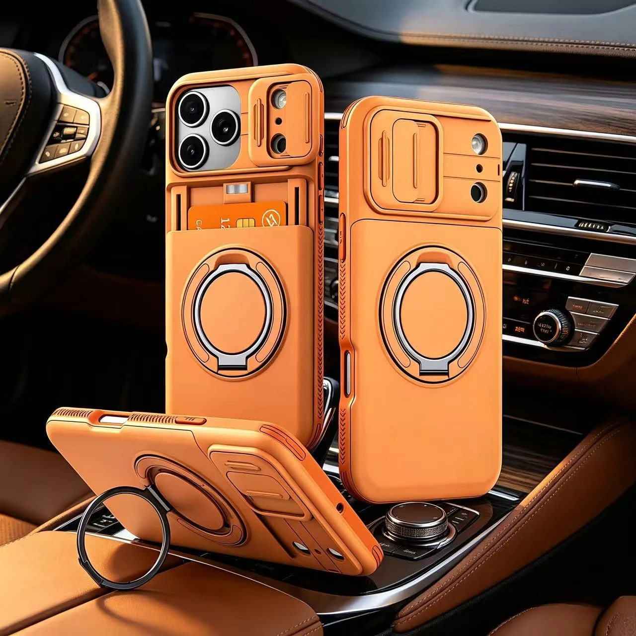 Premium Shockproof Wallet Phone Case with Card Holder & Ring Stand