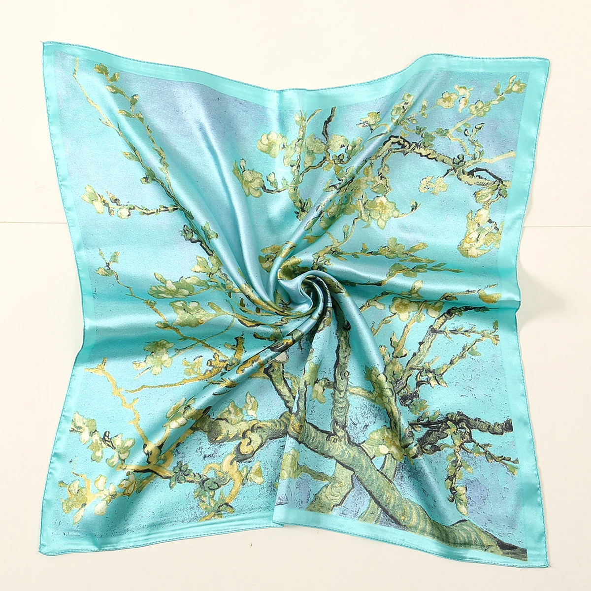 60*60cm Luxury Floral Silk Square Scarf Women Soft Satin Kerchief Hairband Neckerchief Head Hijab Headband Foulard Bag Ribbon 6