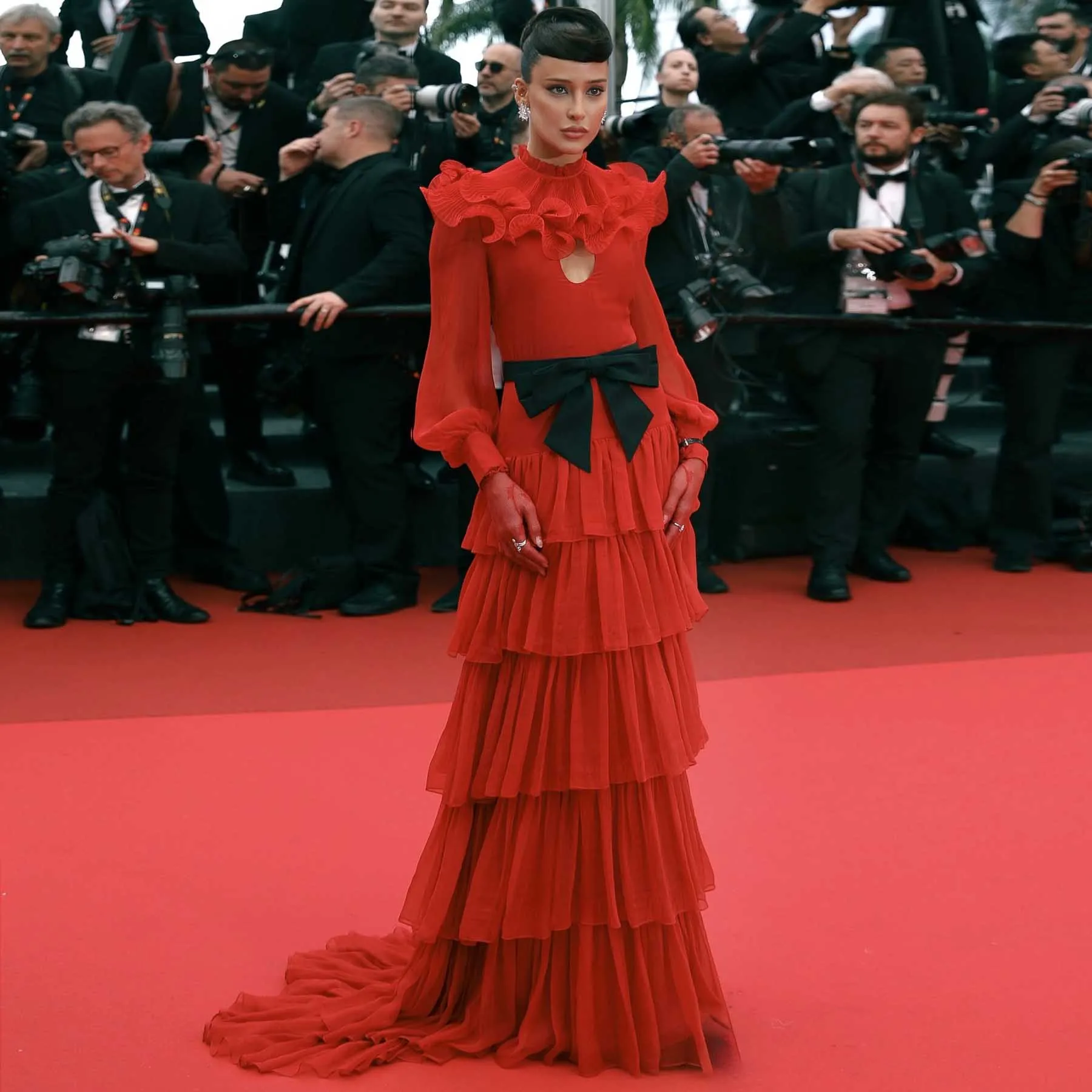 Vestido de celebridad de alfombra roja 2025, nueva capa de gasa