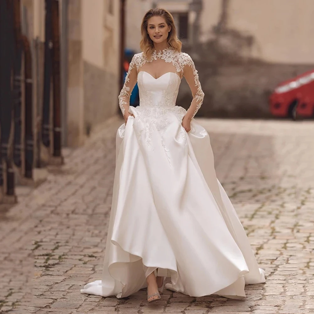 

Женское свадебное платье с длинным рукавом, элегантное кружевное платье трапециевидной формы с аппликацией в богемном стиле, модель 2023