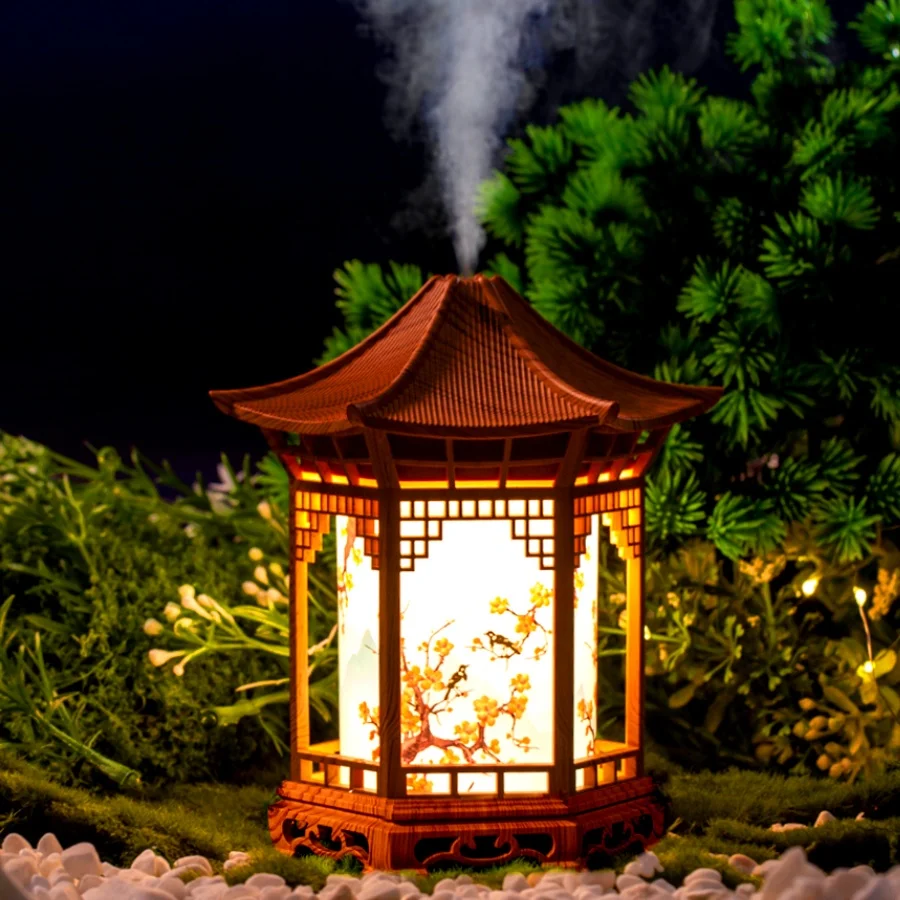 New Small Pavilion Humidifier Night Light Home Chinese Style USB Portable Home Office Water Supplement Car Humidifier 4