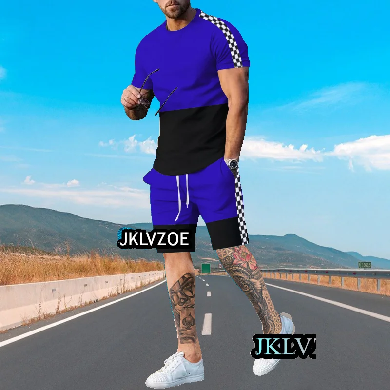 

2 Piece Set Short Outfits Male Clothing Solid Color Short Sleeve T Shirt Pants Street Summer Men Sets Tracksuit T Shirt Men