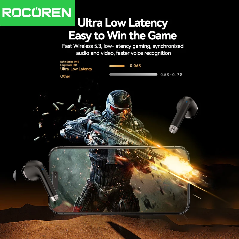 Rocoren Mini Wireless Bluetooth Earphones with Touch Control and Sports Design