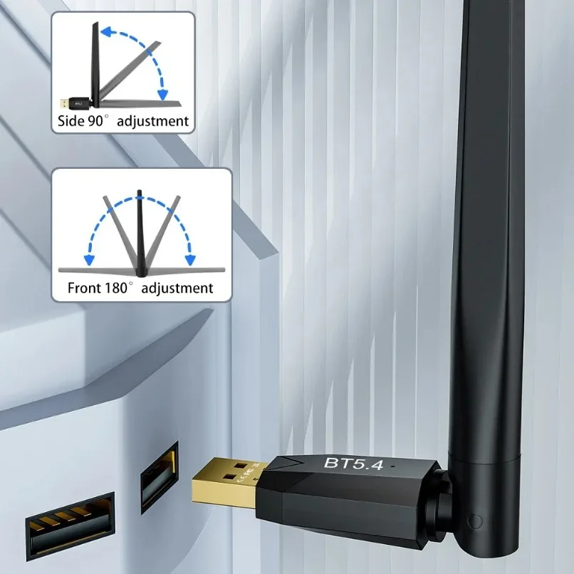VIKEFON 블루투스 5.4 USB 동글 어댑터 150M 장거리 HiFi 사운드 (윈도우 8.1, 10, 11 PC, 노트북, 데스크탑 액세서리, 일상 사용)