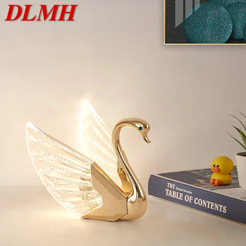 

DLMHContemporary Swan Table Lamp LED Creative Golden Desk Light Decor For Home Bedroom