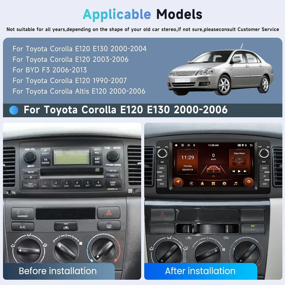 Android Autoradio für Toyota Corolla E120 für BYD F3 Android 12 Head
