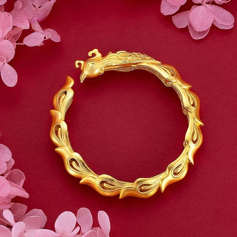 Vintage Faucet Opening Adjustable Bangles Couple Dragon Phoenix Wedding Anniversary Wishing Amulet Father's Day Jewelry Gifts