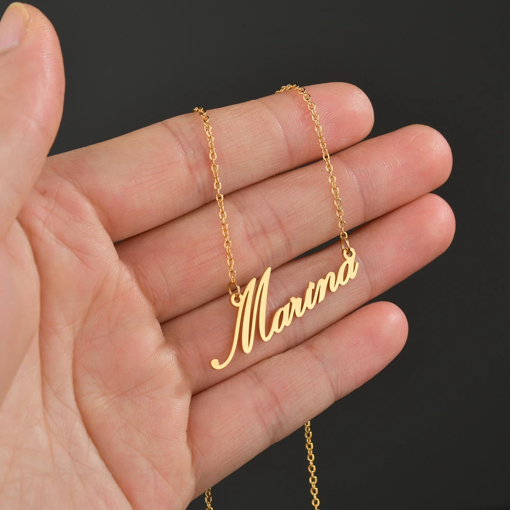 UZone Personalized Custom Name Necklace Gold Color Customized Nameplate Stainless Steel Choker Necklaces For Women Anniversary