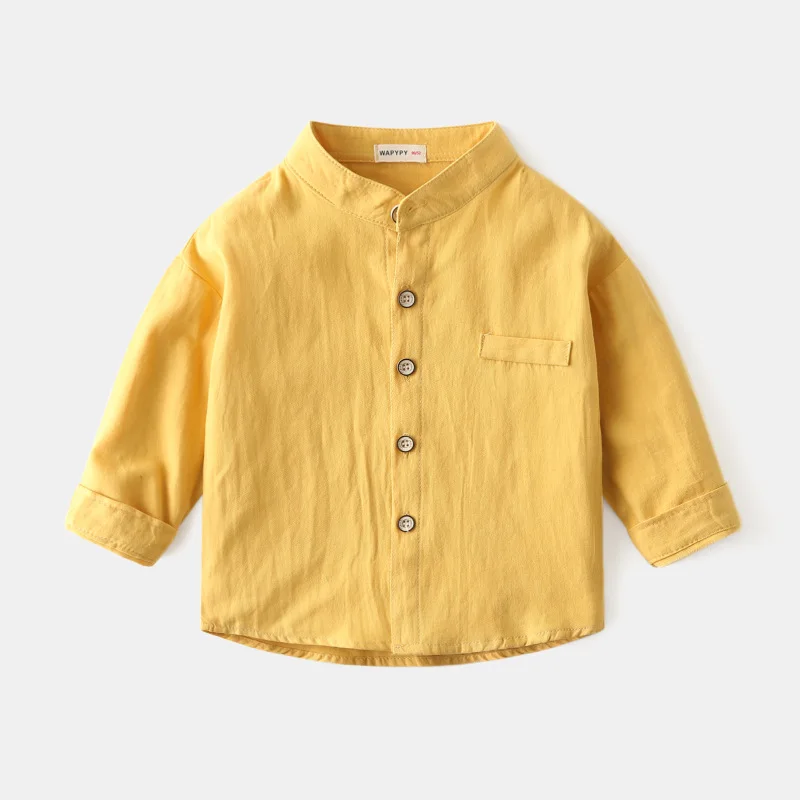 Boys Shirts Pure Children Long Sleeve Top Wear Kids Clothes Cotton Solid Color Boy's Shirt - 4