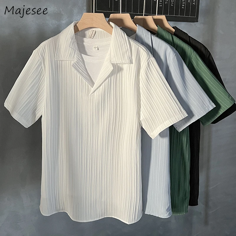 

Shirts Men Handsome Summer Breathable Casual Japanese Simply All-match Рубашки Teens College Comfortable Stylish Pure Color Ins