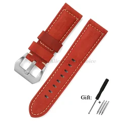 Premium Genuine Leather Watch Band - High Quality Cowhide Crazy Horse Strap for Men, Sport Bracelet Watchband, Available in Various Sizes (Red)