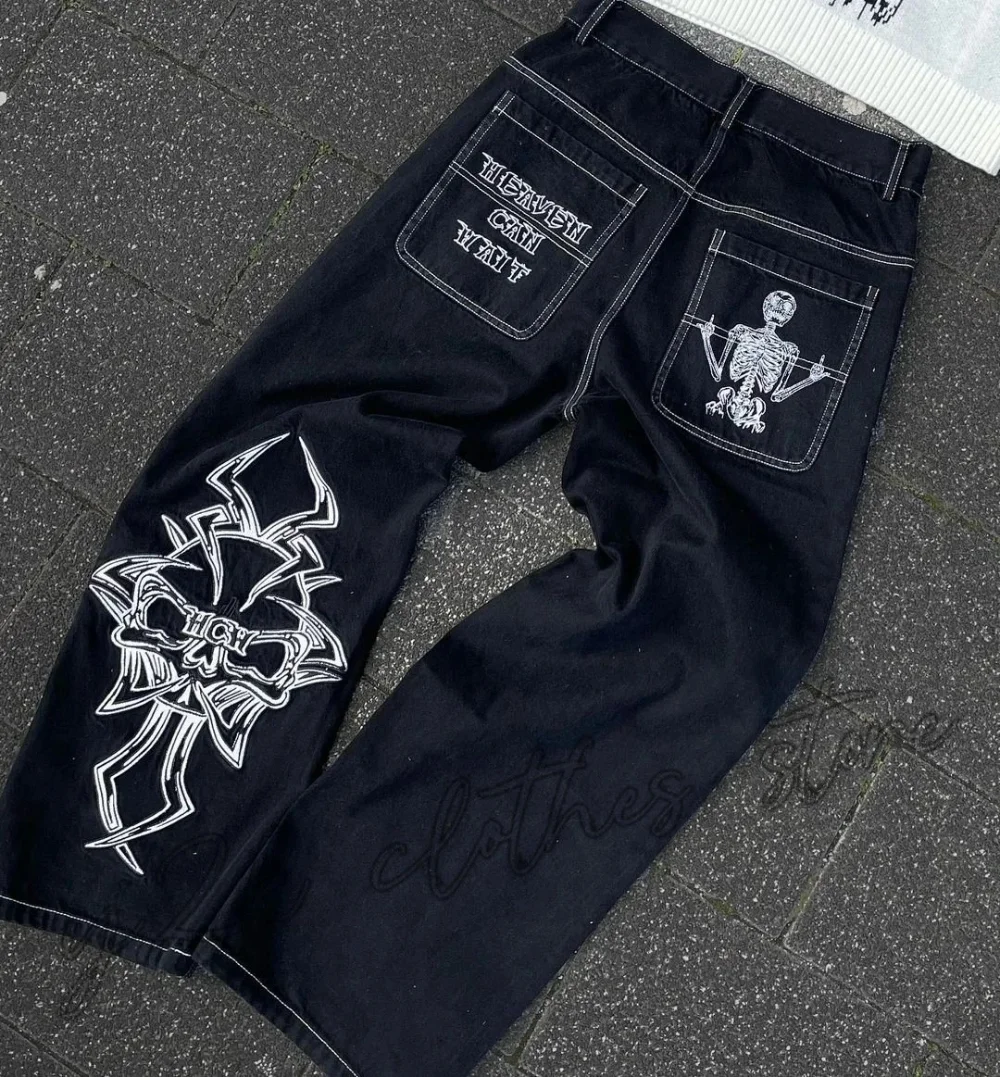 Y2k дънки Harajuku хип-хоп ретро черни карго панталони с много джобове мъжки нови пънк готически широки дънки широки крачоли улично облекло